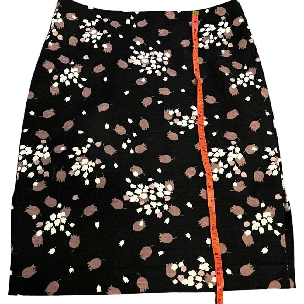 Ann Taylor Loft Pencil Skirt with Side Slits Black Mauve White Floral Sz 12